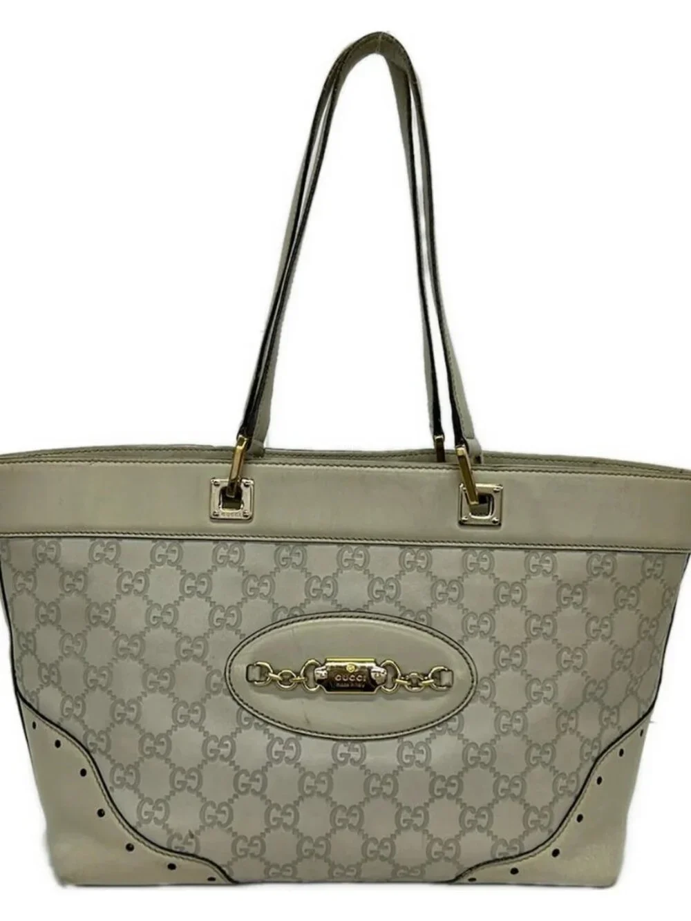 GUCCI Guccissima 145993 Cream Light gray Leather Handbag